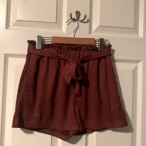 Faux suede paper bag shorts